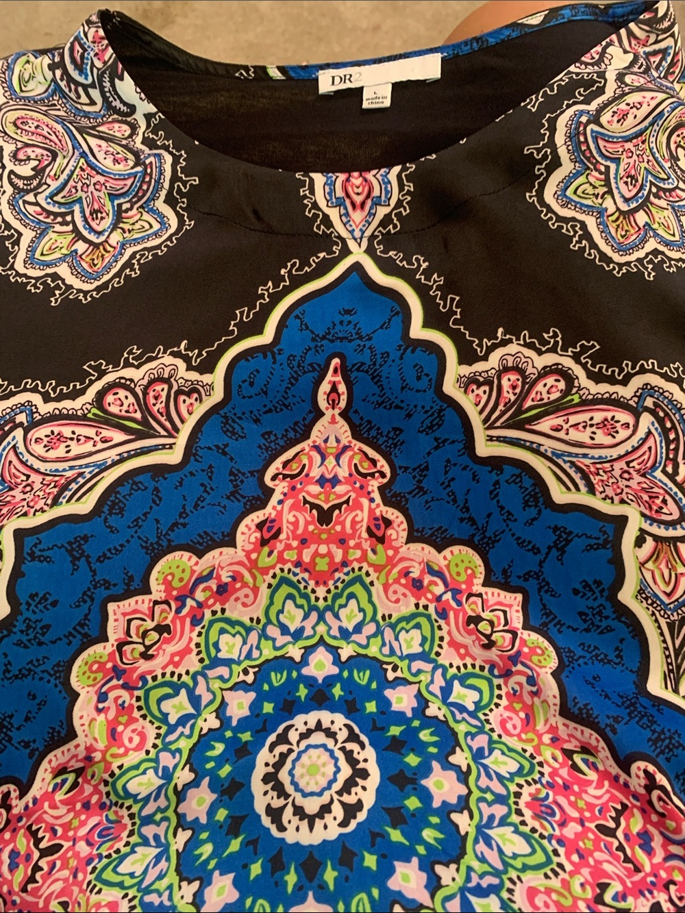 DR2 Black Multicolor Medallion Print Blouse